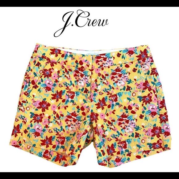 J.CREW yellow floral flower tropical cargo shorts pockets Sz 0 NWOT - Picture 1 of 11